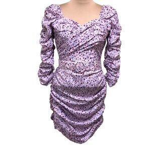 NWT Nicholas Crossover Gathered Dress Size 4 Pastel Purple Floral Print—FLAW